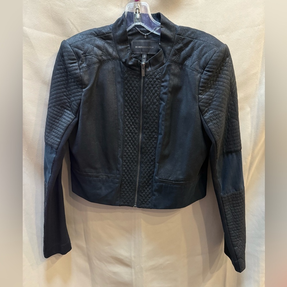 BCBG Max Azria Joshua Black Cropped Zip Jacket Women’s Large